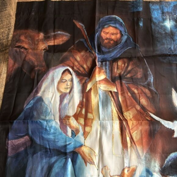 Set of 2 Decorative Christmas Flags Santa Manger Rustic Holiday Trees Peace - Picture 7 of 8